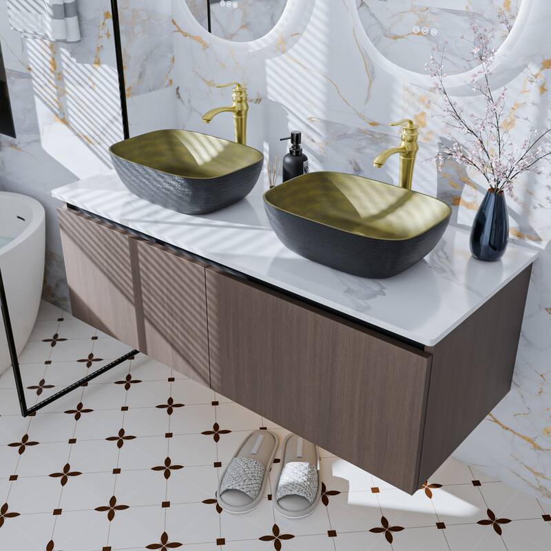 Wall Floating Vanity Bathroom Cabinet with Sink Combo with faucet