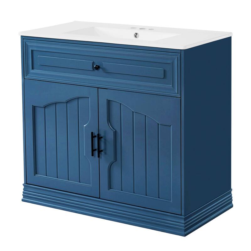 36 Inch Bathroom Vanity with Ceramic Sink,Soft Closing Doors,and Wood Frame for Elegant Storage