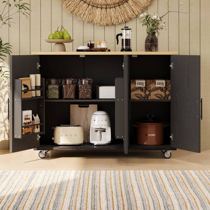 51.2"W Geometric Twill Stripe Textured Design Kitchen Island With Drop Leaf(no include stool)