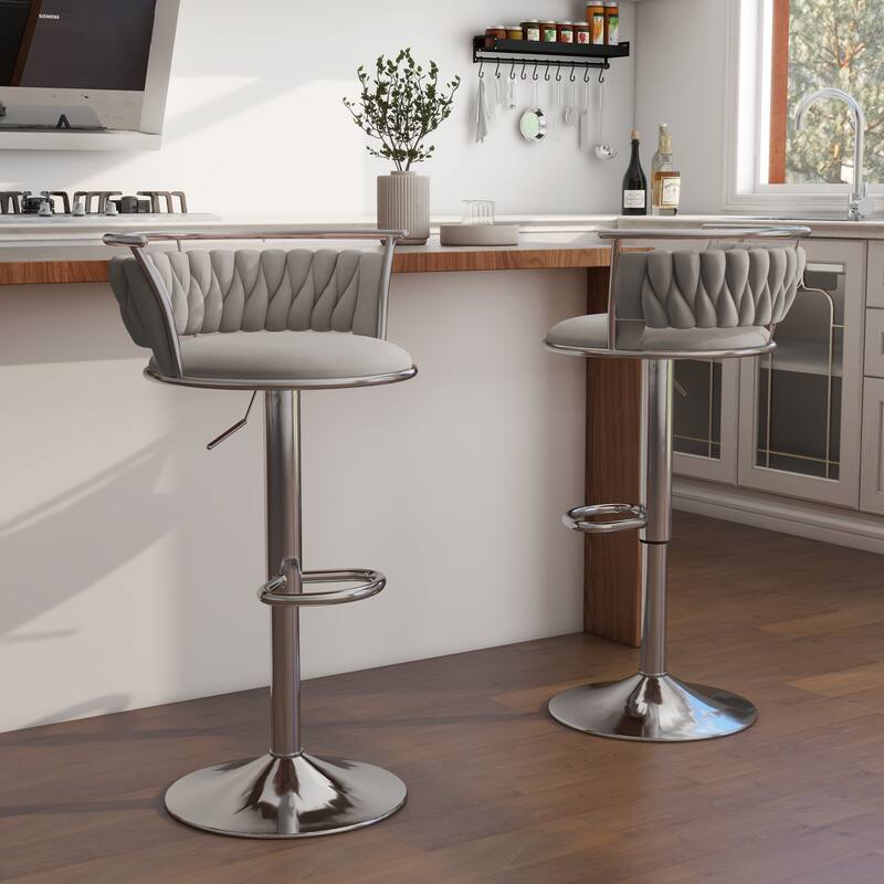 Modern Velvet Adjustable Swivel Bar Stools Set of 2