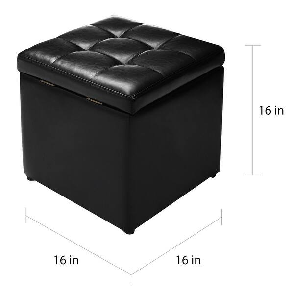 PU Leather Upholstery 16-inch Cube Storage Box Ottoman with Hinge Top