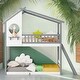 preview thumbnail 15 of 25, Twin Over Twin Bunk Bed Wood Bed with Roof, Window and Ladder Grey