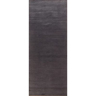 Modern Gray Gabbeh Runner Rug Hand-Knotted Grey Wool Carpet - 2'11" x 9'7"