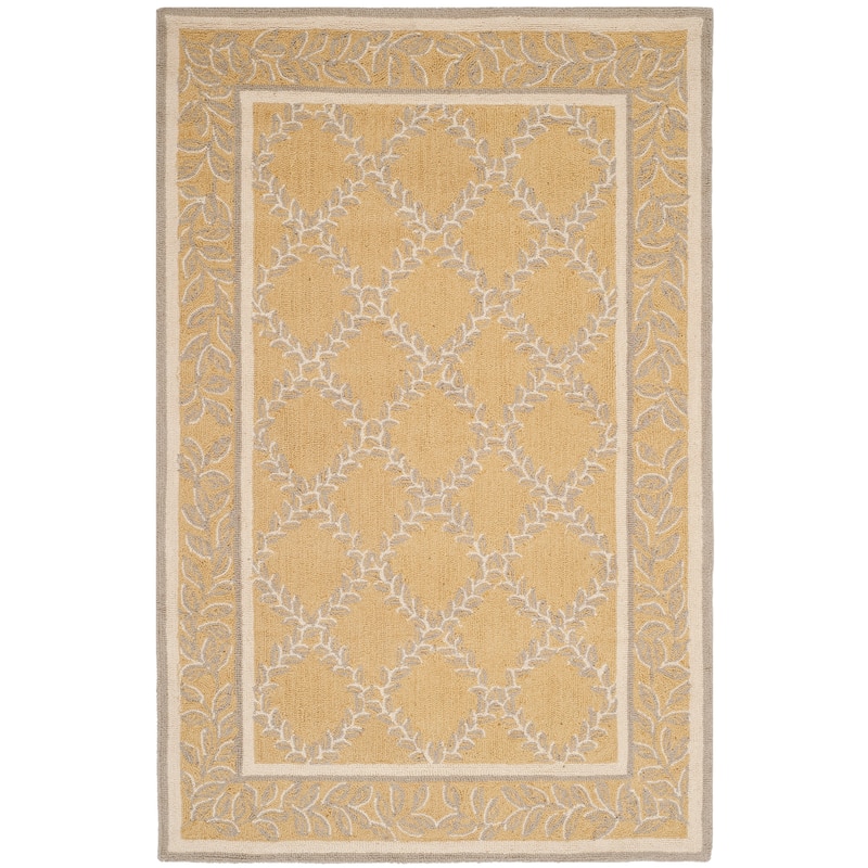 SAFAVIEH Handmade Chelsea Kimber Trellis French Country Wool Rug - 3'9" x 5'9" - Yellow/Grey - Rectangle