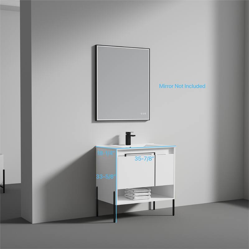 Freestanding Bathroom Vanity Set with Open Shelf & Topmounted Sink