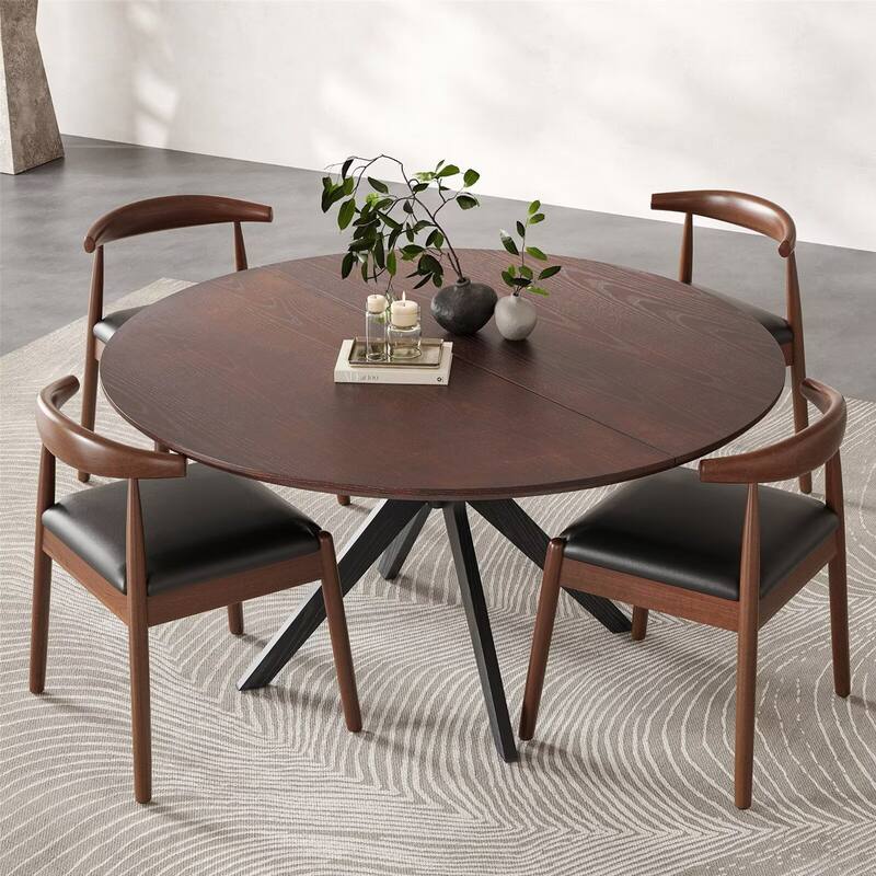 47.2" Solid Wood Round Dining Table for 4-6 People with Intersecting Pedestal Base