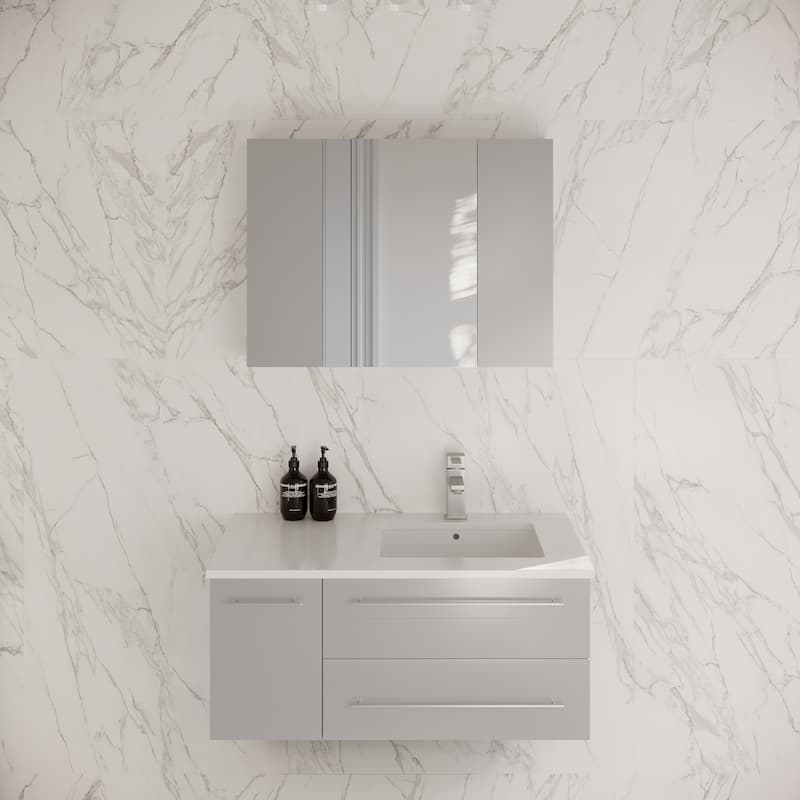 Fresca Lucera 36" Wall Mounted Single Basin Vanity Set with Cabinet, - Gray