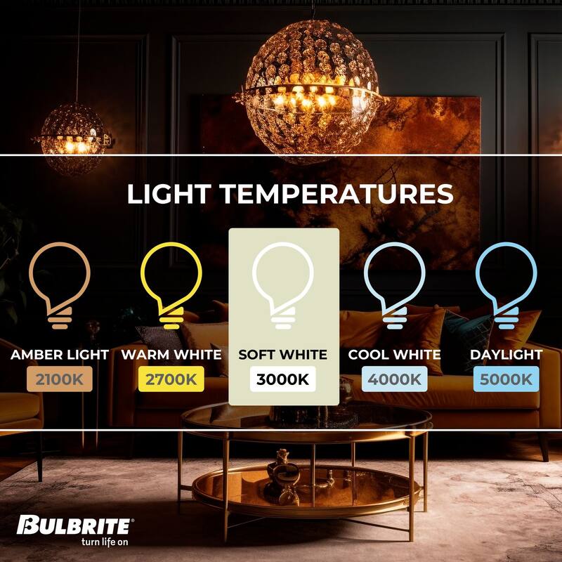 Bulbrite Pack of (4) 5 Watt Dimmable Clear Filament T14 Medium (E26) LED Bulb - 450 Lumens, 3000K, and 90 CRI - 5 Watt