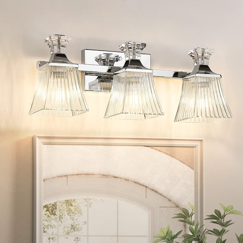 21" 3-Light Bathroom Vanity Light With Ripple Glass