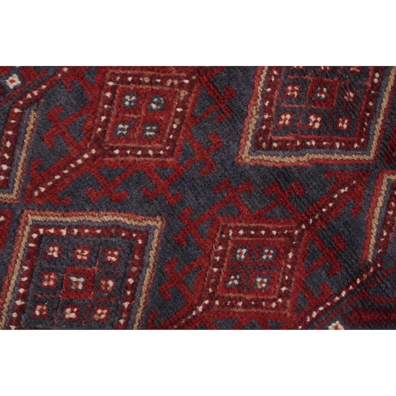 Hand Knotted Oriental 100% Wool Carpet Traditional Tribal Navy Blue & Blues Balouch Runner Rug - 7' 10'' X 1' 11''