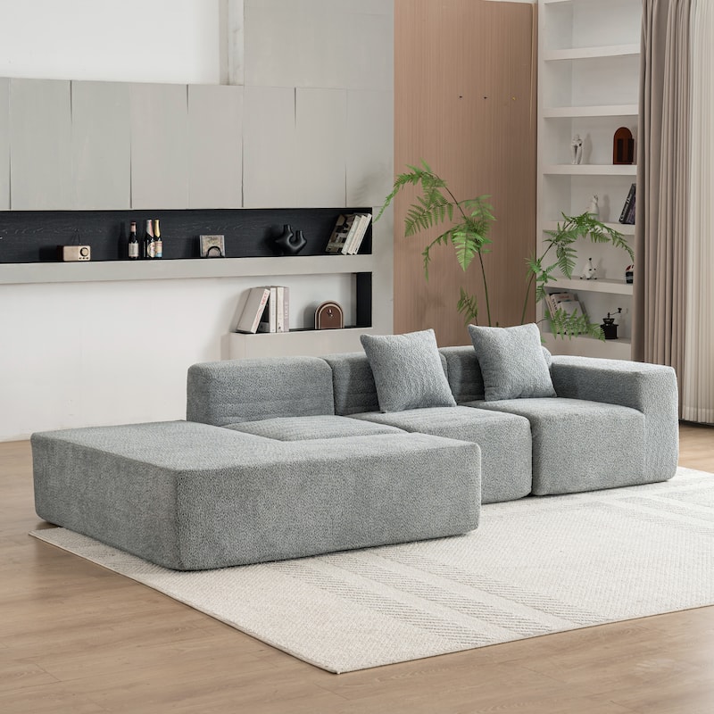 116.5" Grey Polyester Sectional Sofa, Free-combined, for Living Room
