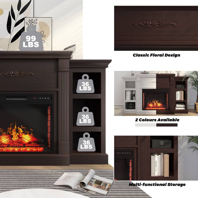 70" Wood Classical Fireplace TV Stand with 28" Electric Fireplace