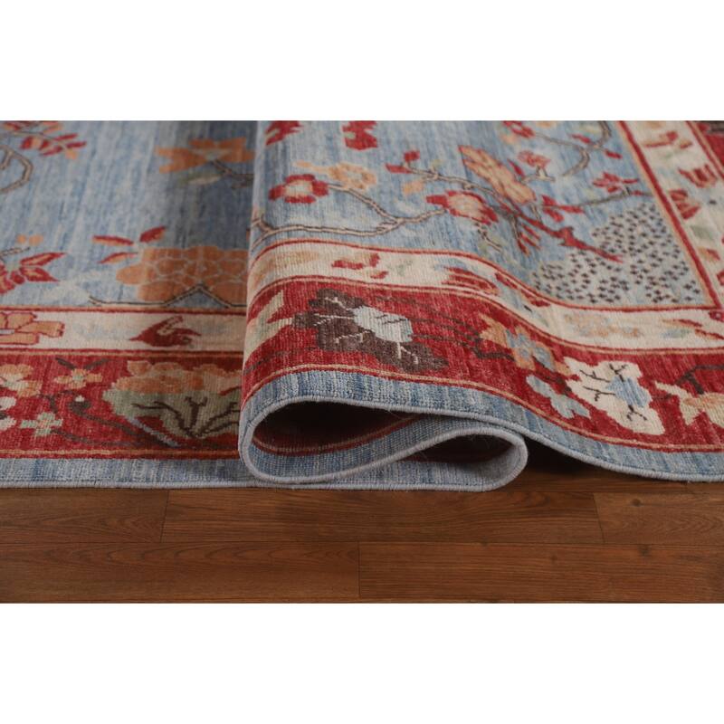 Hand Knotted Oriental 100% Wool Carpet Traditional Floral Navy Blue & Blues Art Deco Area Rug - 11' 8'' X 8' 10''