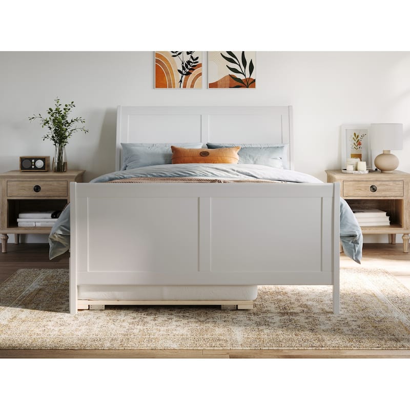 Platform Bed with Trundle - Twin Size, Walnut Finish - Modern Bedroom Furniture Set with Footboard