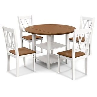 Gymax 5 Piece Round Dining Kitchen Set w/ Drop Leaf Dining Table - Bed ...