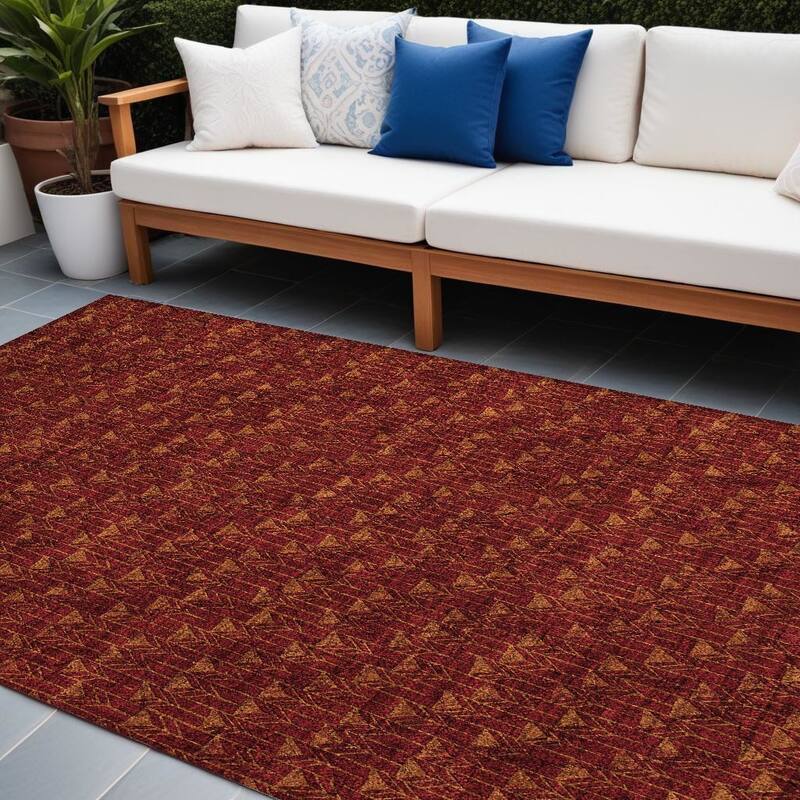 Lari Abstract Shapes Weather Resistant Versatile Elegance Outdoor Rug - 9' X 12' - Burgundy
