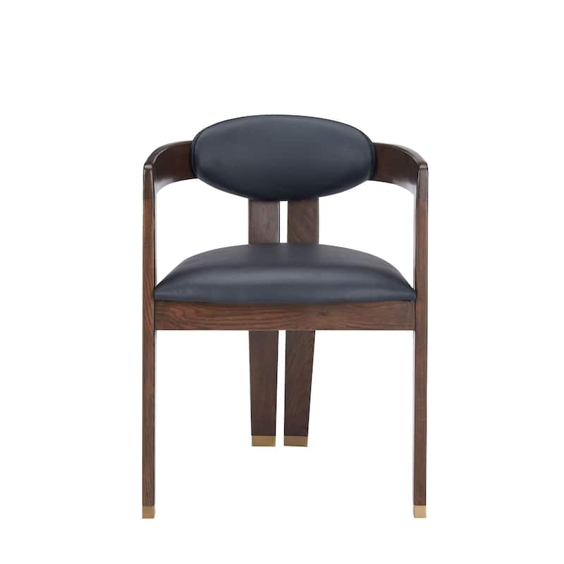 Modrest Belton Modern Black Vegan Leather & Brown Oak Dining Chair