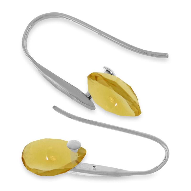 14K Solid Gold Fish Hook Earrings w/ Dangling Briolette Citrines