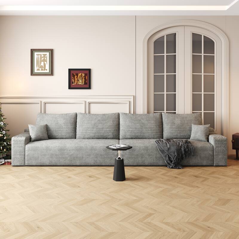 Modular Deep Seat Sectional Sofa Corduroy Upholstered Cloud Couch - Grey