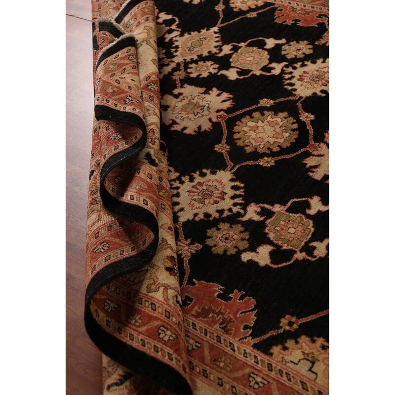 Hand Knotted Oriental 100% Wool Carpet Traditional All-Over Black Peshawar Area Rug - 10' 0'' X 7' 10''