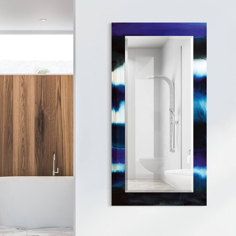 Abstract Rectangular Beveled Wall Mirror, Leaner,Large Mirror, Bathroom Mirror,Cheval Mirror,Ready to Hang - 54" x 28" Blue/White