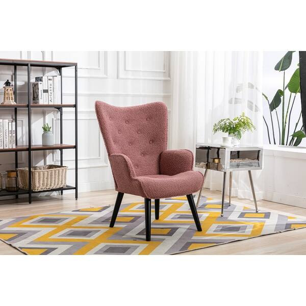slide 2 of 64, Fabric Upholstered Tufted Wingback Living Room Chair With Wooden Legs Red Bean