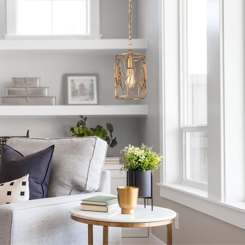 Modern Antique Cylinder 1-Light Brass Gold Pendant Light for Kitchen Island Dining Room