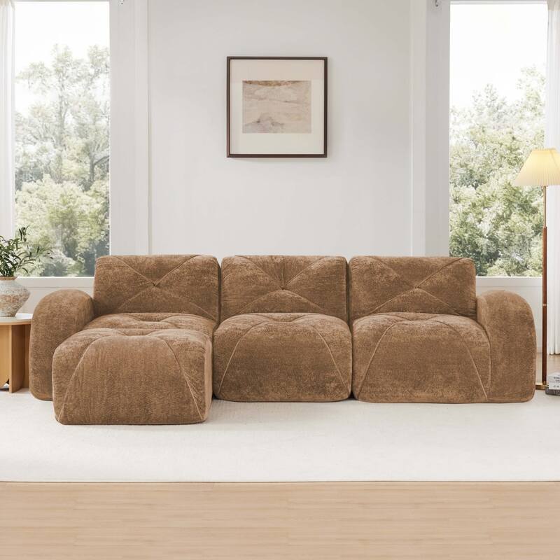 110.6" L-Shaped Velvet Sectional Boneless Sofa with Movable Ottoman