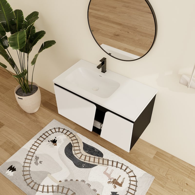 Malwee 32"/36"/40" Floating Bathroom Vanity with Sink, Wall Mounted Bathroom Vanity with Soft Close Doors and shelf