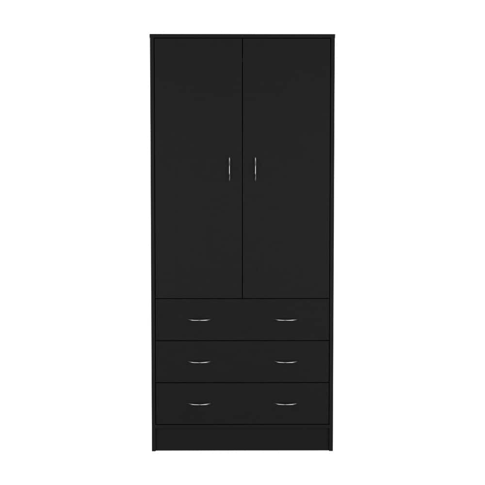 19" Modern Double-door Armoire with Integrated Hanging Rod and Storage Drawers