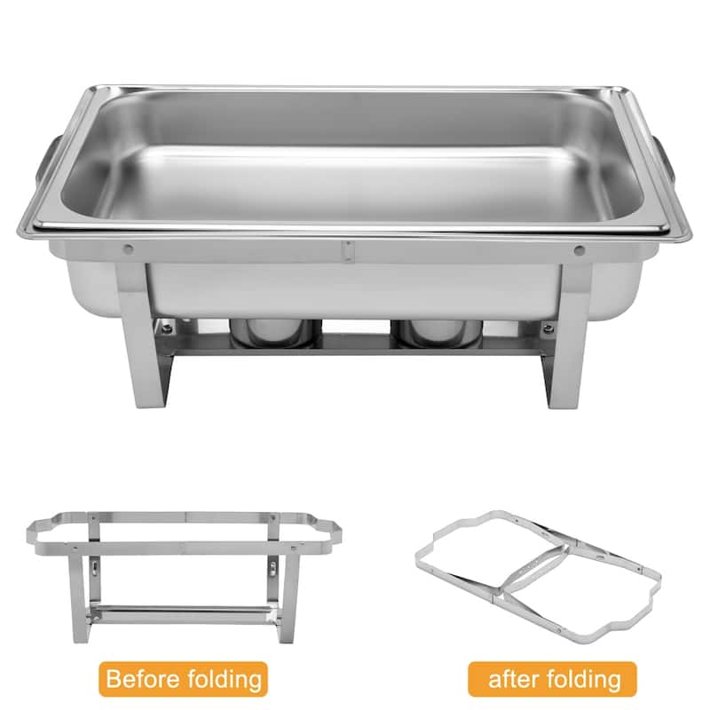 9L 2/4 Set Single Basin Stainless Steel Rectangular Buffet Stove for Home Dinner, Outdoor Party