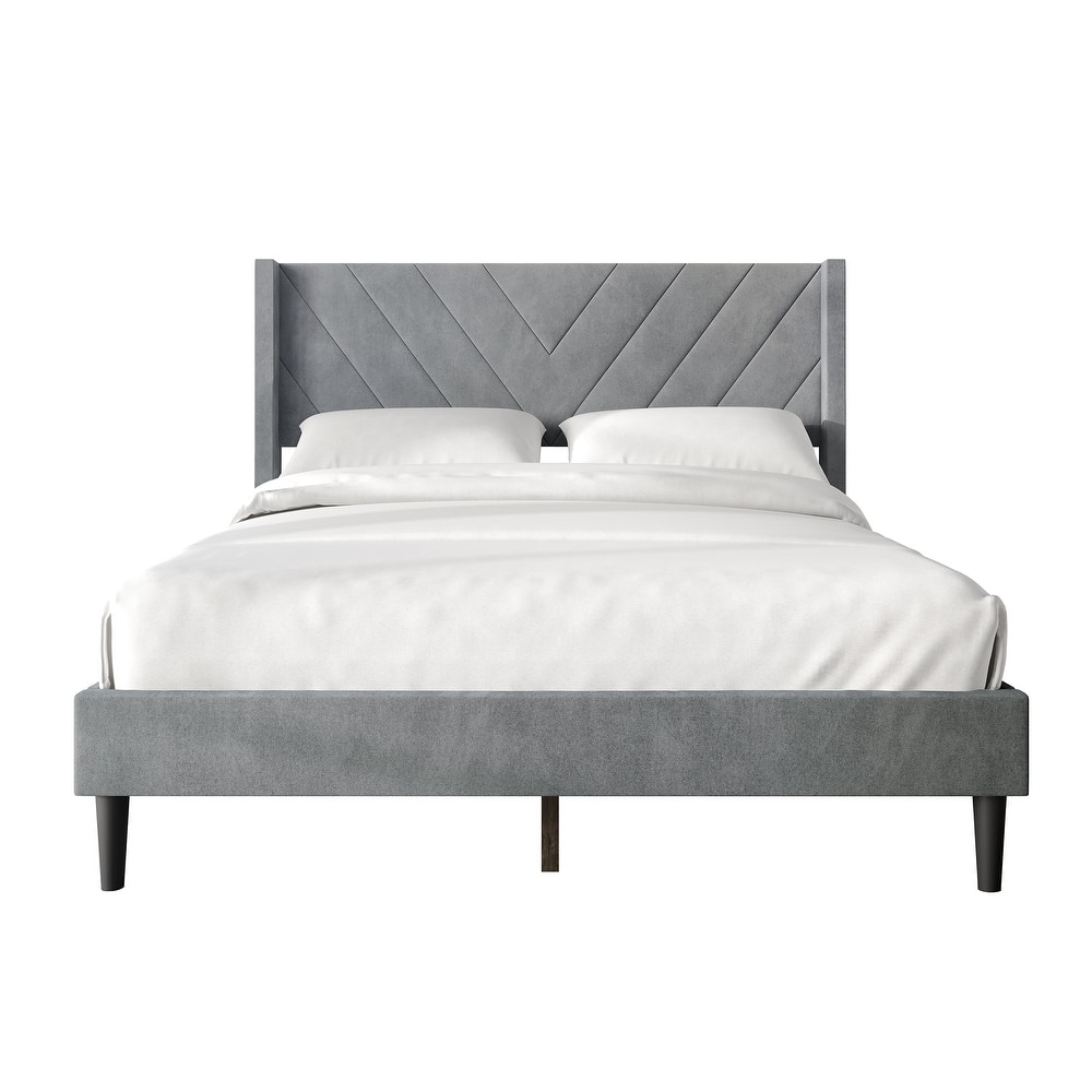 CraftPorch Sophisticated Wingback Upholstered Platform Velvet Bed