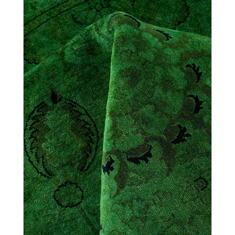 Overdyed, One-of-a-Kind Hand-Knotted Area Rug - Green - 9' 1" x 9' 1"