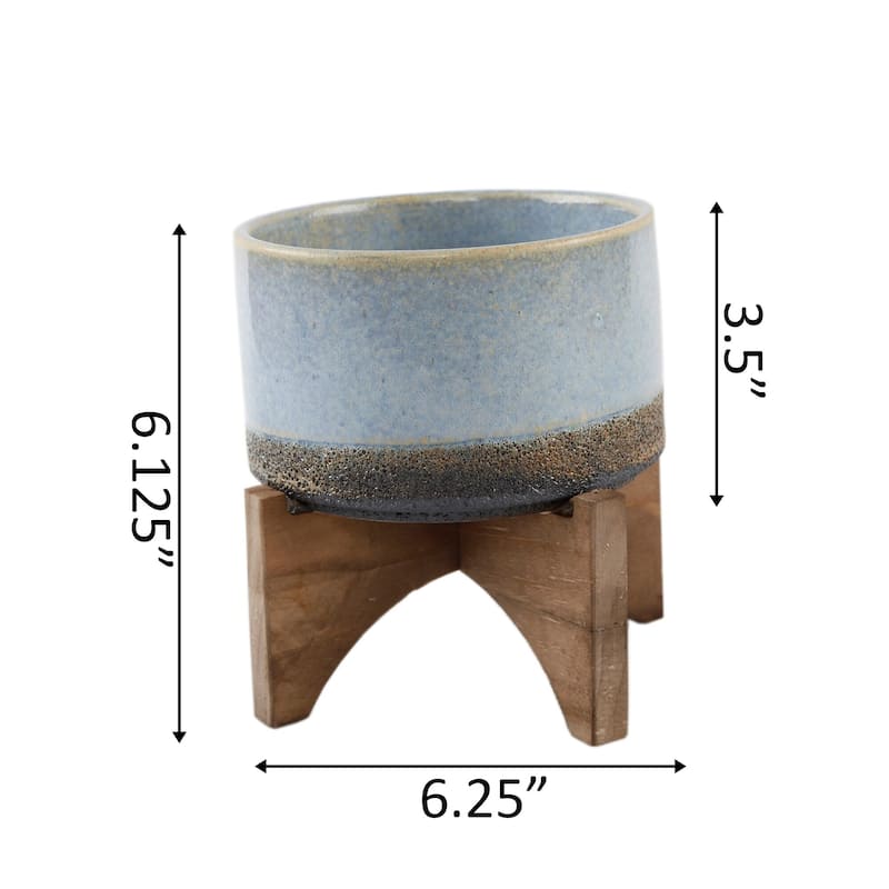 Mid-Century 6.25" Lava Pot on Woodstand