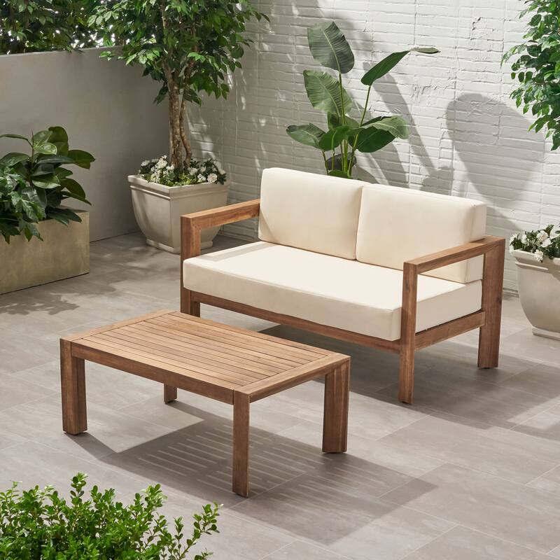 2 Piece Patio Furniture Set Outdoor Loveseat and Coffee Table Set
