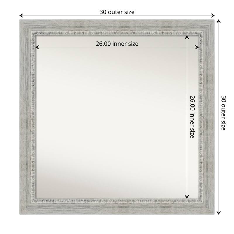 Non-Beveled Wood Bathroom Wall Mirror - Rustic White Wash Frame - 30 x 30 in - Rustic White Wash