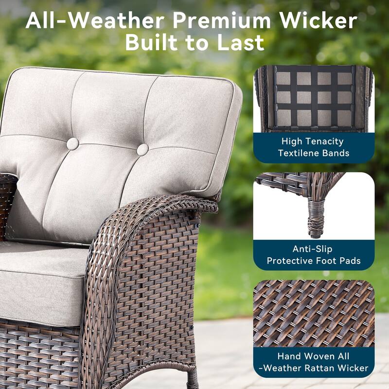 Pocassy Outdoor 30 In Fire Table with Sofa Swivel Patio Chair Set