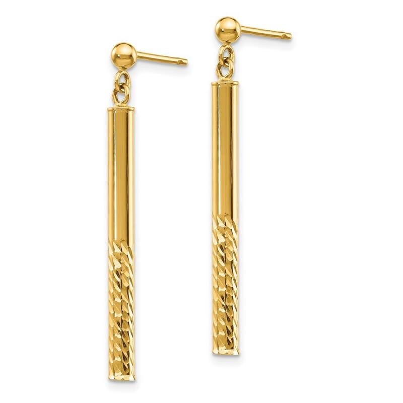 Curata 10k Yellow Gold Polished Sparkle Cut Bar Guardian Angel Post Earrings - 36.5x3mm