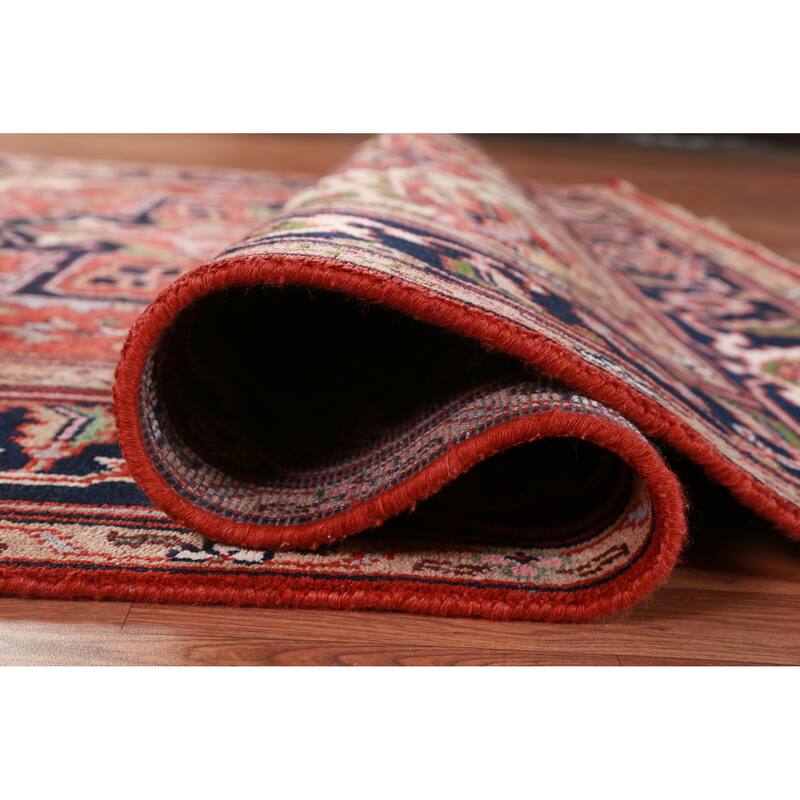 Hand Knotted Oriental 100% Wool Carpet Traditional Medallion Oranges & Rust Heriz (serapi) Area Rug - 9' 11'' X 8' 1''