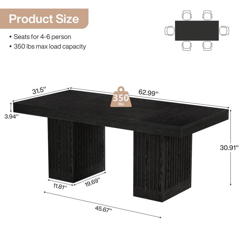 63 Inch Modern Black Dining Table for Kitchen, Dining Room - 62.99" L x 31.5" W x 30.71" H