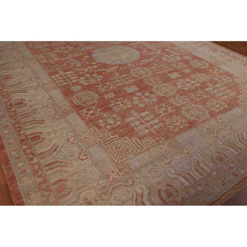 Geometric Oushak Turkish Large Rug Handmade Wool Carpet - 10'2"x 13'8"