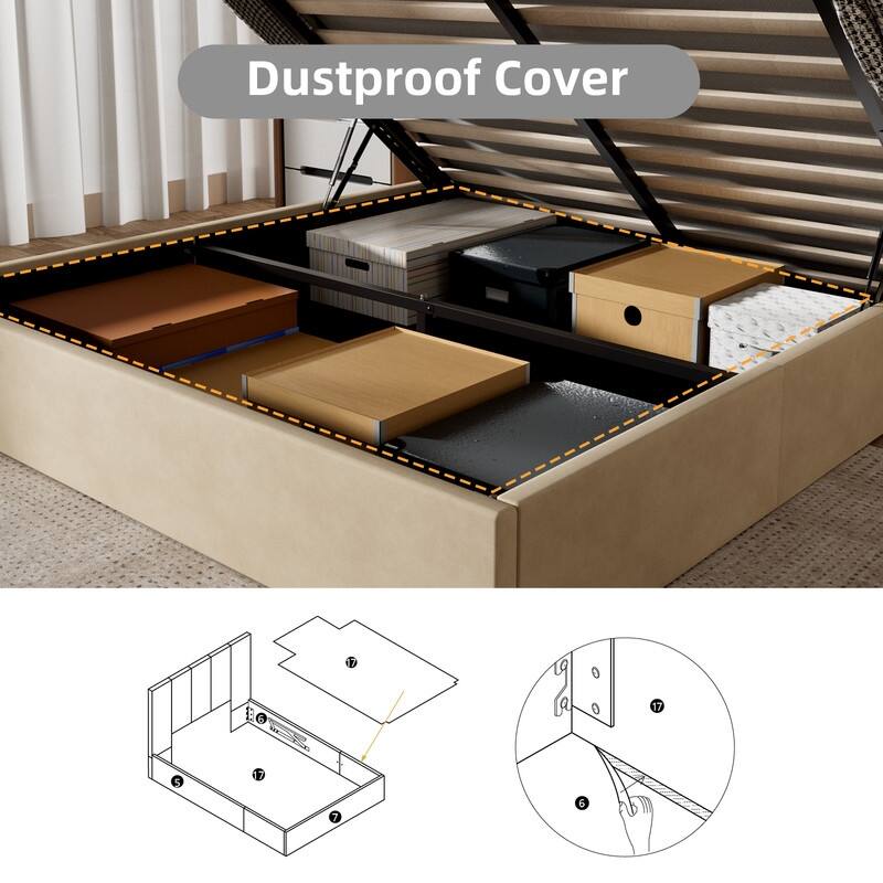 Modern Upholstered Lift-Up Storage Platform Bed with Headboard