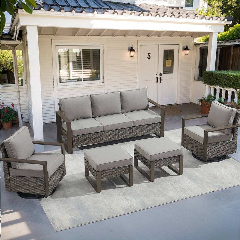 Pocassy Sofa with Glider Rocking Chair Ottoman Set - Grey - Grey
