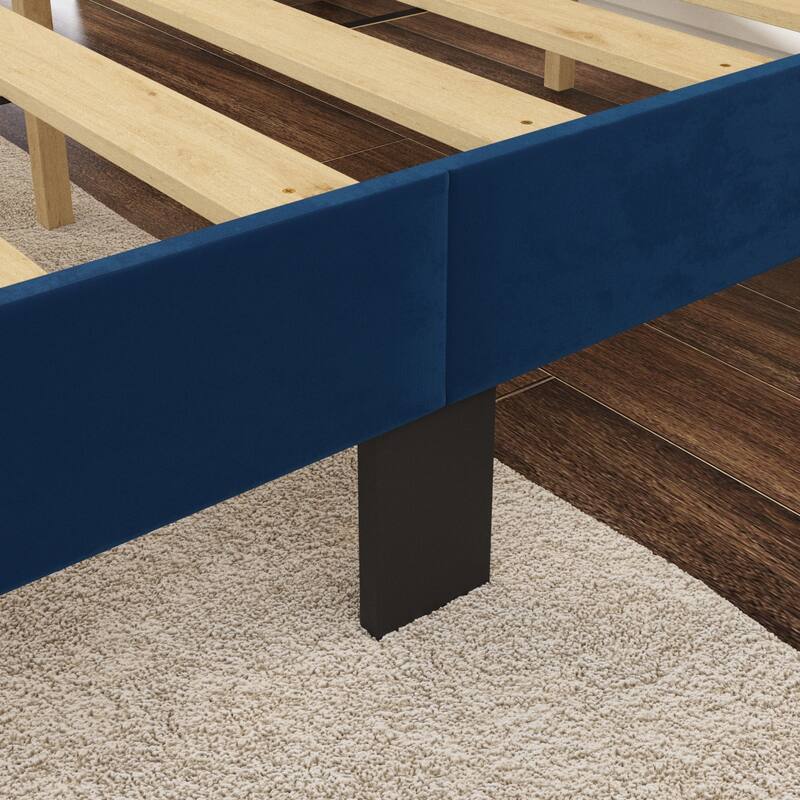 Wall Mounted Upholstered Bed Queen Blue,Padded Headboard,High-Density Padding