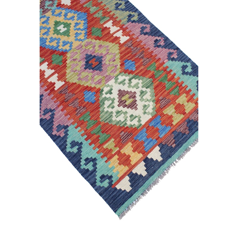 Flatweave Nassor Red/Navy Runner - 2'7" x 6'4"