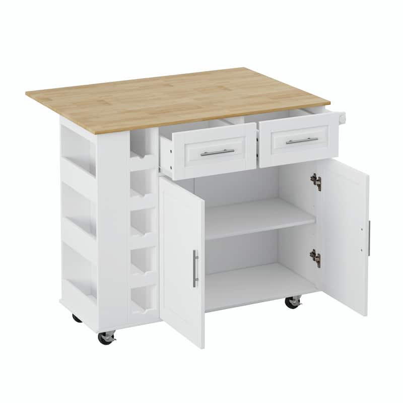Versatile Kitchen Island Cart with Cabinet, Drawers, Spice Rack, Towel Holder, Wine Rack