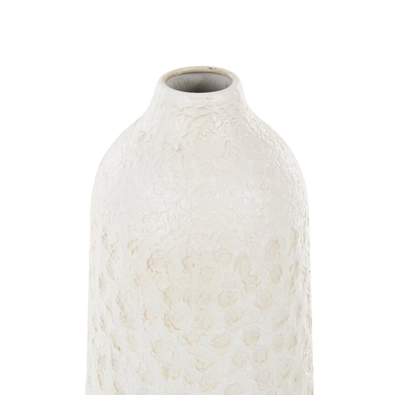 White Metal Textured Decorative Vase with Honeycomb Pattern (Set of 3)