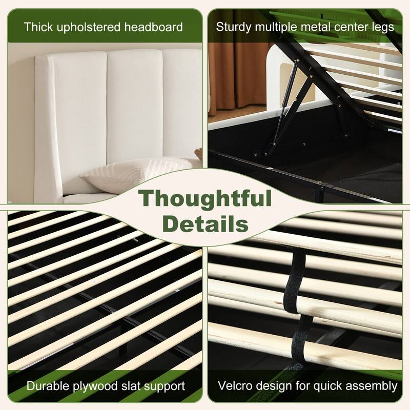 Linen Wingback Hydraulic Lift Up Storage Upholstered Platform Bed