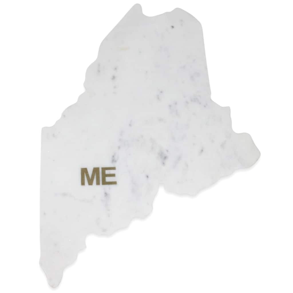 Lg Polished Marble "Maine" Cutting Board w/brass state abbreviation - White
