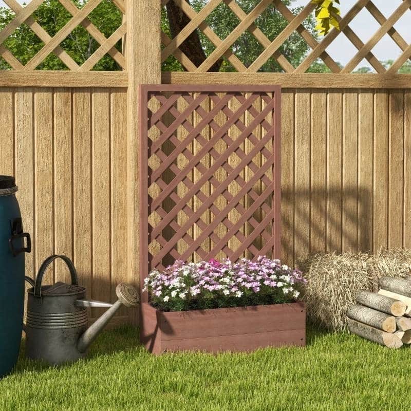Wood-Plastic Raised Garden Planter Box with Lattice Trellis - 29.5" L x 13.25" W x 53.25" H